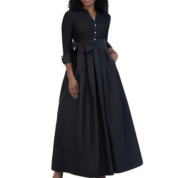 Jessica Howard Dresses & Skirts - NWT Jessica Howard Women's 14P Black Mixed Media Tie Waist Ball Gown lined